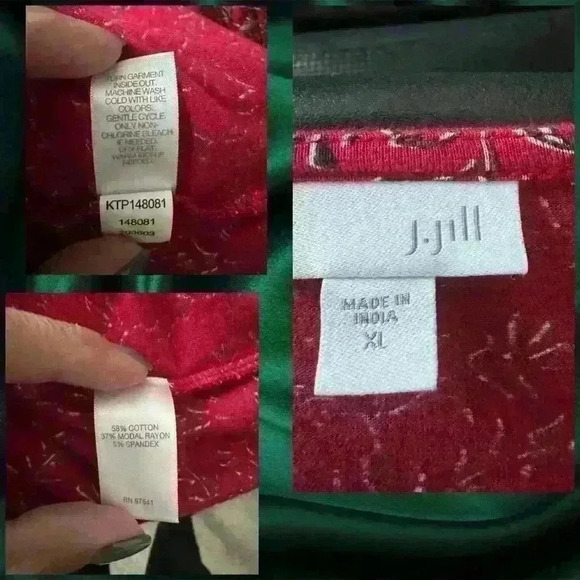 J. Jill Red Printed Scoop Neck Blouse XL - 3/4 Sleeve, Lightweight & Comfy - Picture 3 of 3